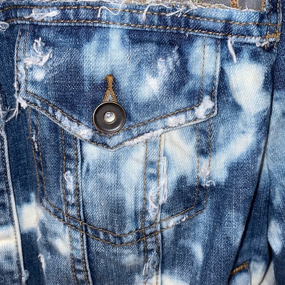 Custom Tie Dye Bleached & Distressed Denim/Jean Jacket with Embellished Tulle XL - Picture 6 of 12